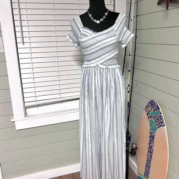 ⭐️Japana,Smocked,Shoulder Dress,Boho Blue-Striped Lightweight,Vacation Perfect - Picture 5 of 8